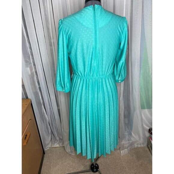 Dress draped front aqua blue green 1980s - Picture 4 of 9